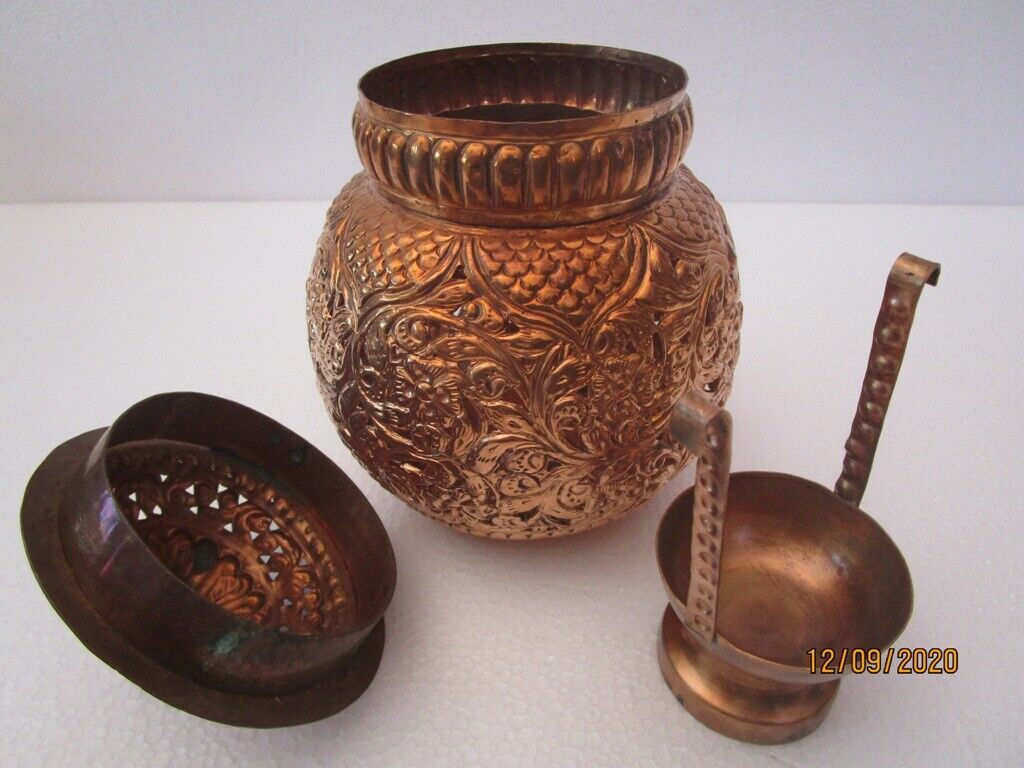 COPPER Hindu Goddess Garbo - Diya Pot - Mataji Navratri Pooja Puja Aarti Worship Shakti Maa Ambe (1149)