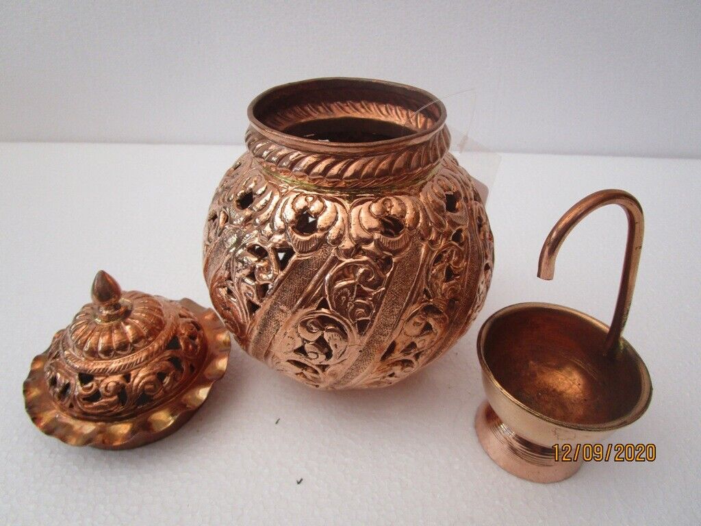 COPPER Hindu Goddess Garbo - Diya Pot - Mataji Navratri Pooja Puja Aarti Worship Shakti Maa Ambe (1167)