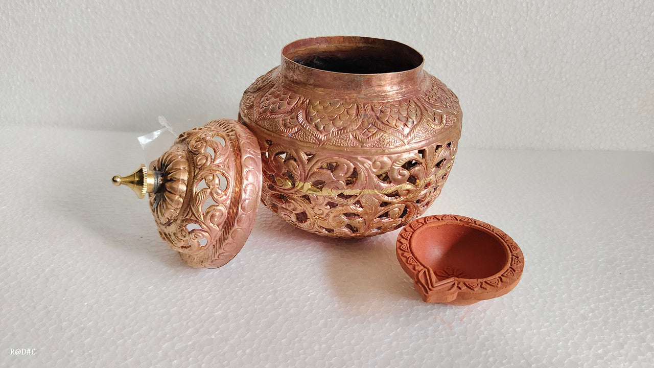 COPPER Hindu Goddess Garbo - Diya Pot - Mataji Navratri Pooja Puja Aarti Worship Shakti Maa Ambe (1172)