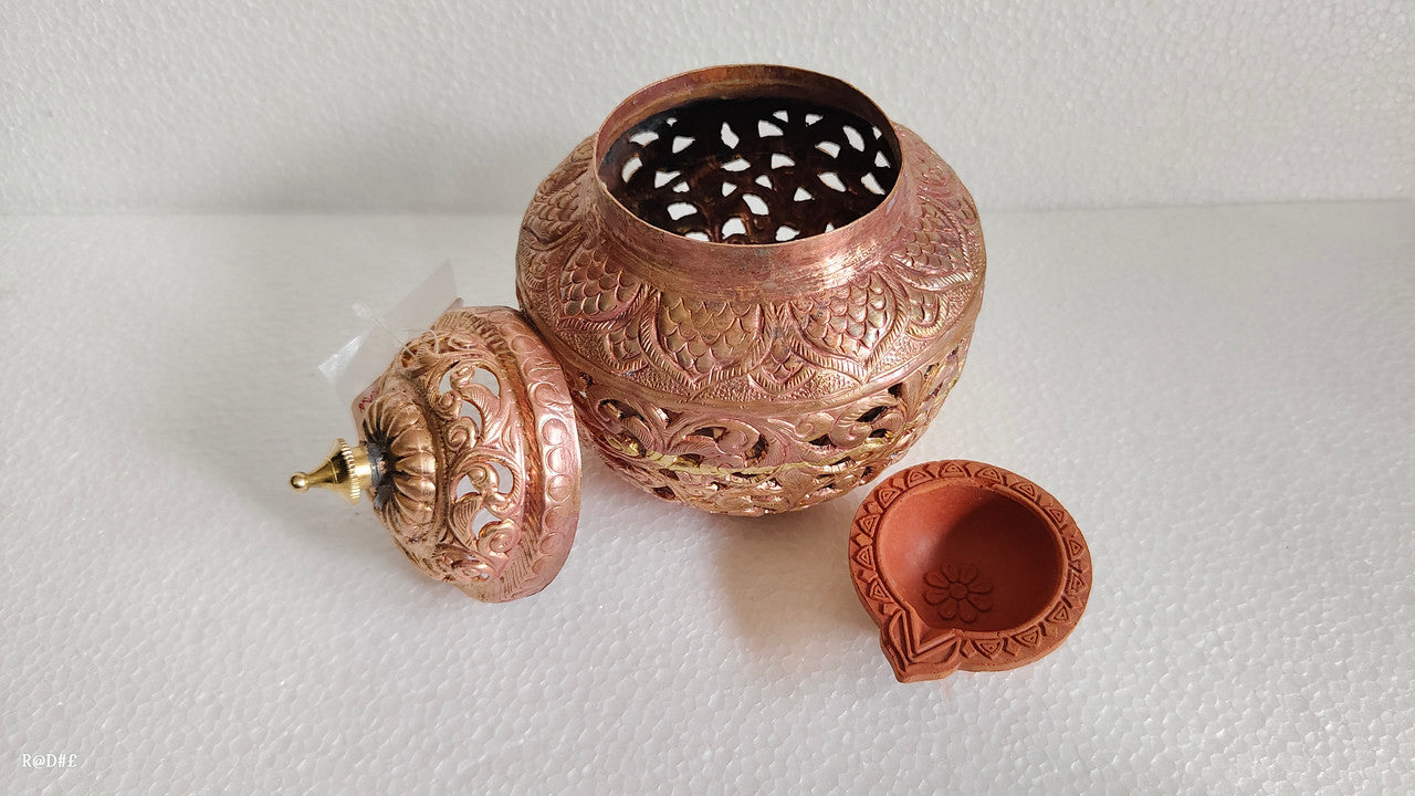 COPPER Hindu Goddess Garbo - Diya Pot - Mataji Navratri Pooja Puja Aarti Worship Shakti Maa Ambe (1172)