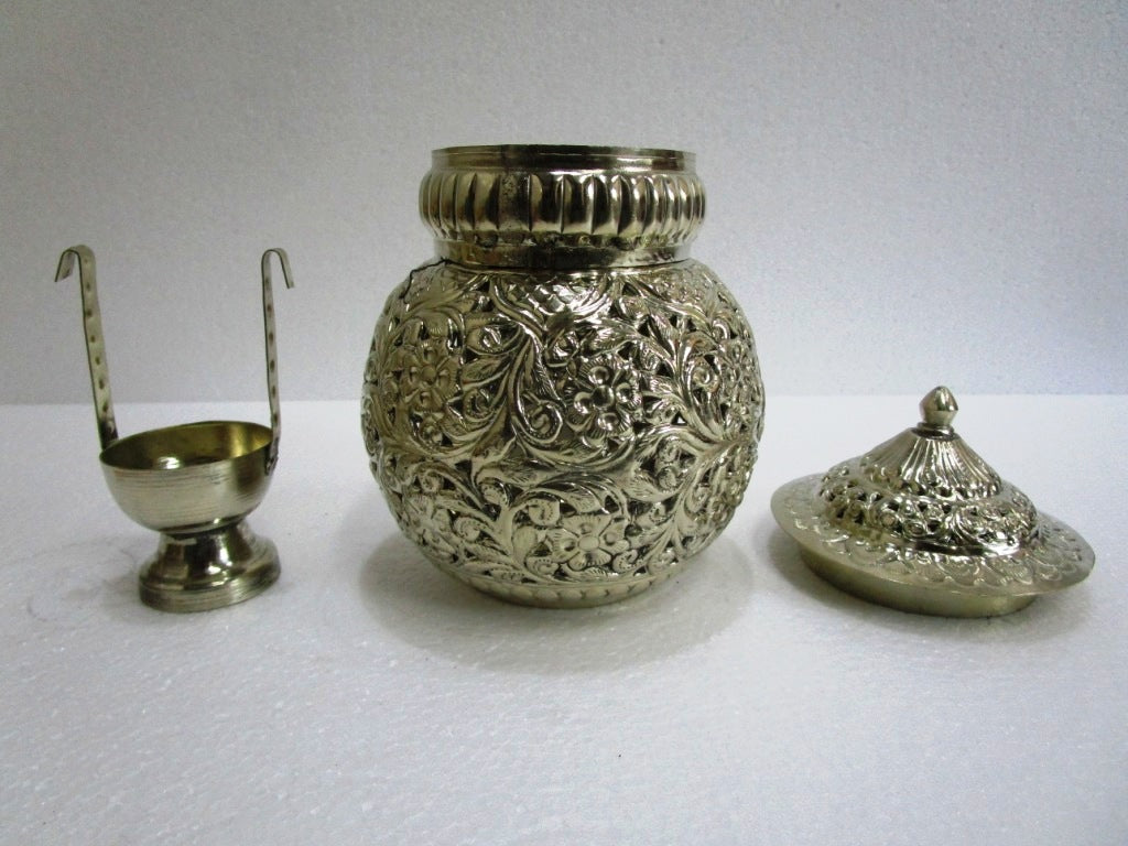 German Silver Hindu Goddess Garbo - Diya Pot - Mataji Navratri Pooja Puja Aarti Worship Shakti Maa Ambe (2058)