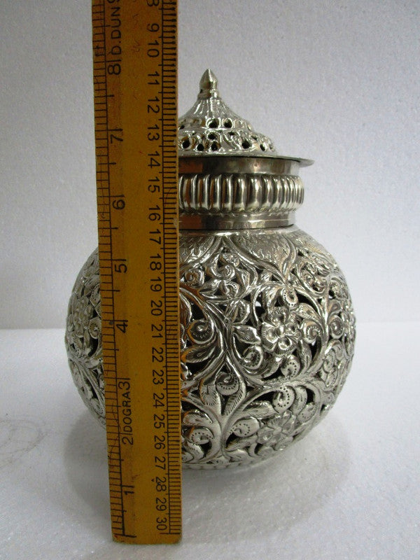 German Silver Hindu Goddess Garbo - Diya Pot - Mataji Navratri Pooja Puja Aarti Worship Shakti Maa Ambe (2059)