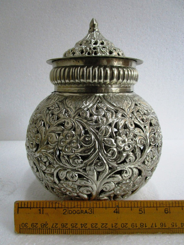 German Silver Hindu Goddess Garbo - Diya Pot - Mataji Navratri Pooja Puja Aarti Worship Shakti Maa Ambe (2059)