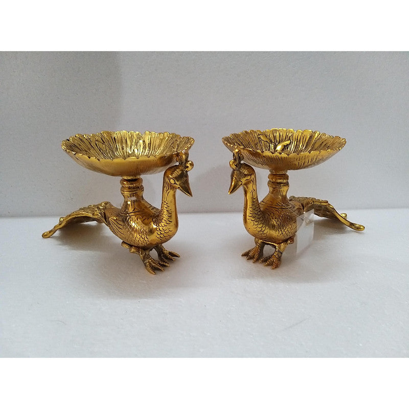 2 Pcs Gold Plated Peacock DIYA | Home Decor Festival Decoration (2273)