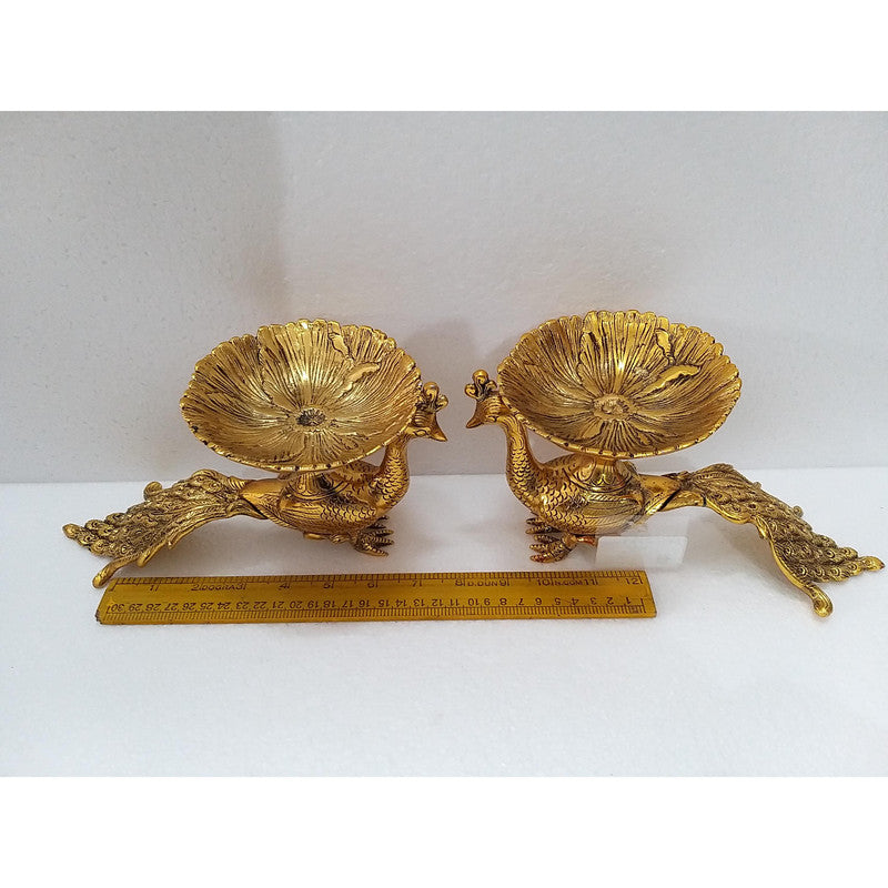 2 Pcs Gold Plated Peacock DIYA | Home Decor Festival Decoration (2273)