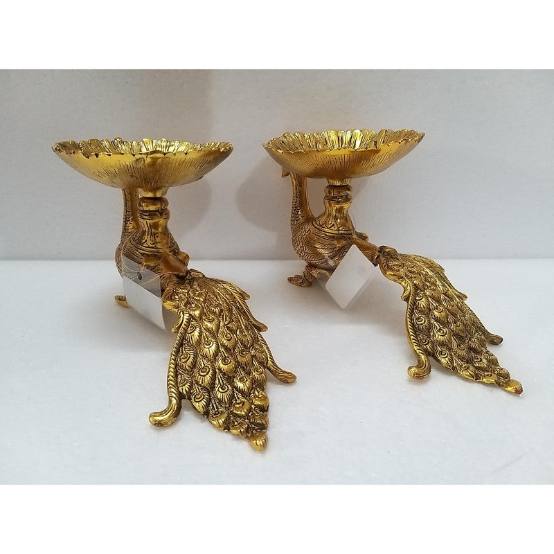 2 Pcs Gold Plated Peacock DIYA | Home Decor Festival Decoration (2273)