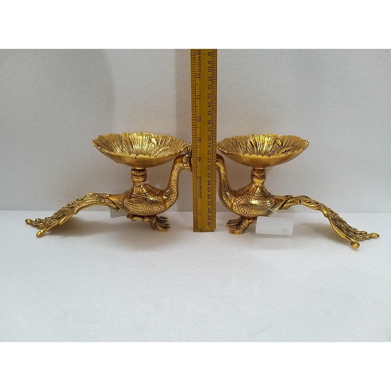 2 Pcs Gold Plated Peacock DIYA | Home Decor Festival Decoration (2273)