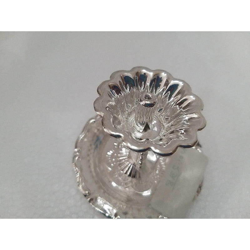 Silver Peacock Style Diya Lamp Vilakku for Puja Gifts and Home Decor (2318)