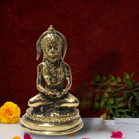 Hanumanji Siting Brass Idol | Bajrangbali Statue Figurines | For Puja Ghar Home Decoration (2612)