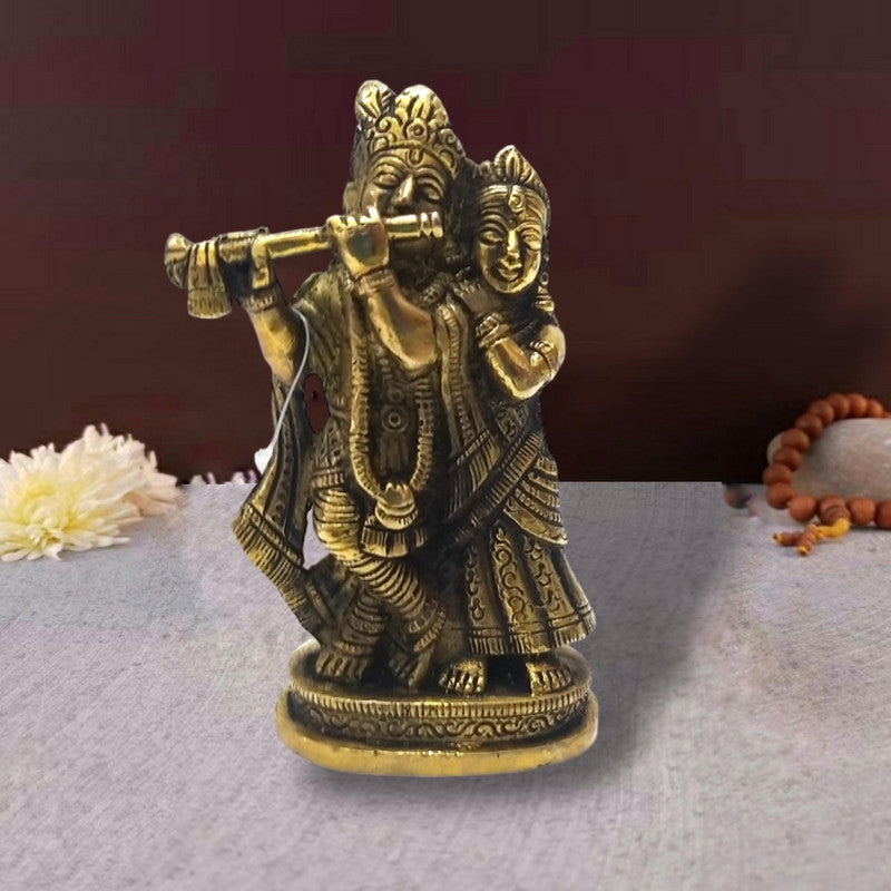 Radha Krishna Brass Idol | Lord Krishna Radha Statue Figurines | For Puja Ghar Home Decoration (2636)