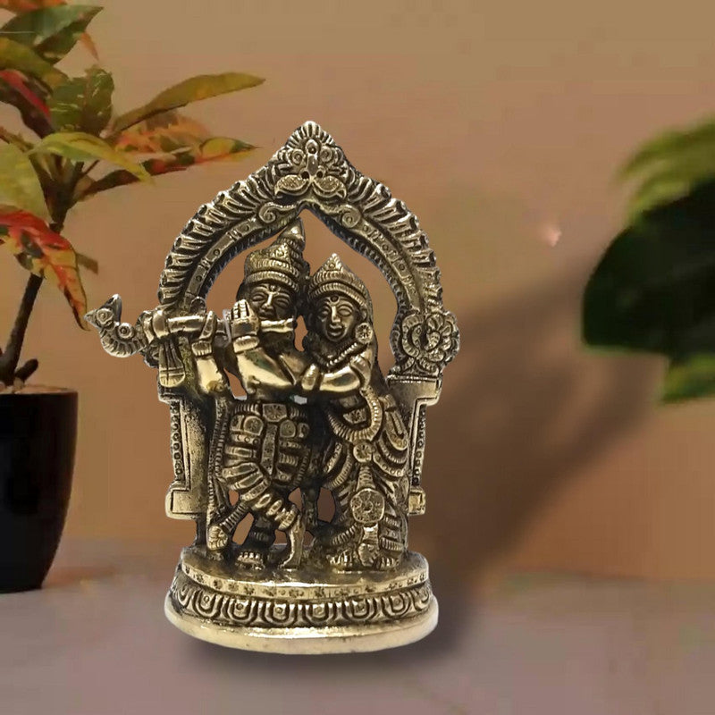 Radha Krishna Brass Idol | Lord Krishna Radha Statue Figurines | For Puja Ghar Home Decoration (2637)