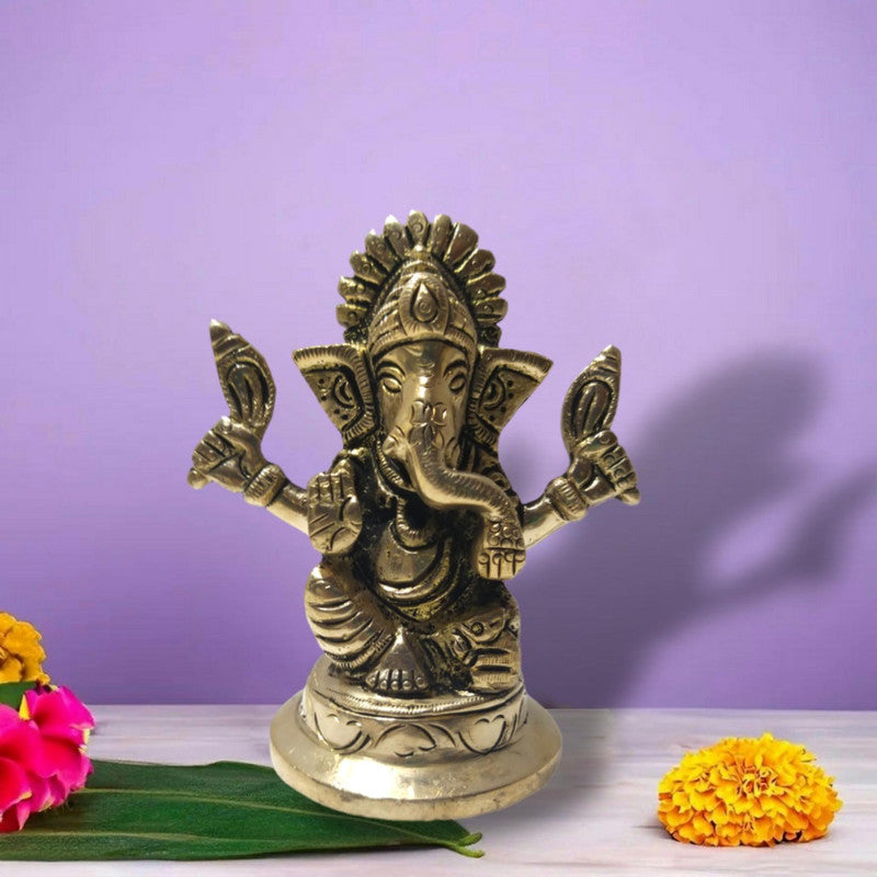 Ganeshji Brass Idol | Ganesha Brass Statue Figurines | For Puja Ghar Home Decoration (2668)