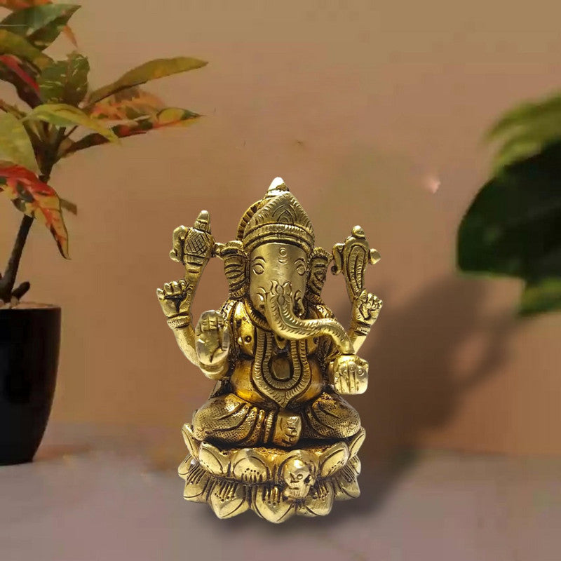 Ganeshji Brass Idol | Ganesha Brass Statue Figurines | For Puja Ghar Home Decoration (2670)