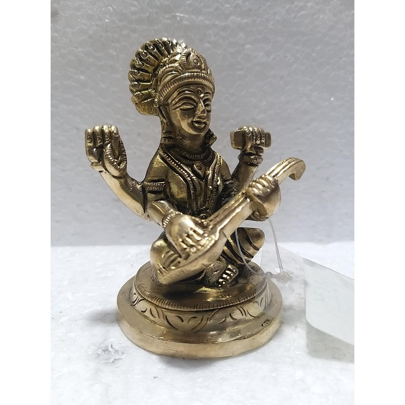 Saraswati Maa Brass Idol | Goddess Saraswati Statue Figurines | For Puja Ghar Home Decoration (2676)