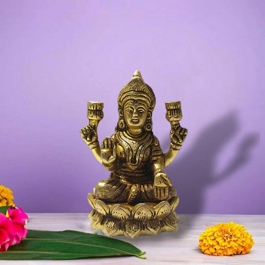 Laxmiji Brass Idol | Goddess Laxmi Statue Figurines | For Puja Ghar Home Decoration (2692)