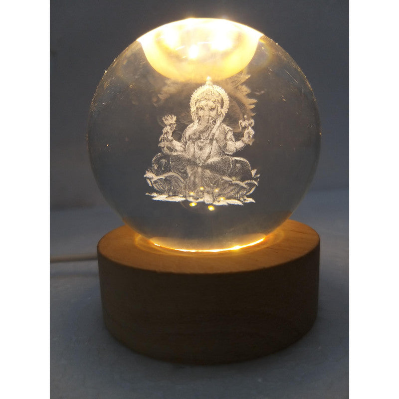 Lord GANESHA Crystal Ball Light - Room Decor Night Lights Luminous Ball Inner 3D Figurine Home Decor  (2778)