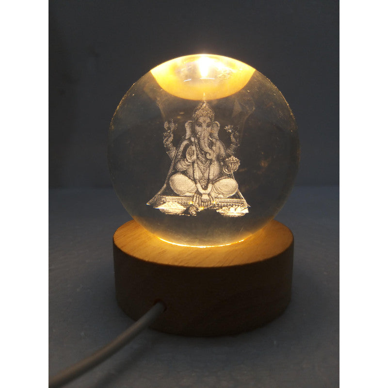 Lord GANESHA Crystal Ball Light - Room Decor Night Lights Luminous Ball Inner 3D Figurine Home Decor  (2779)