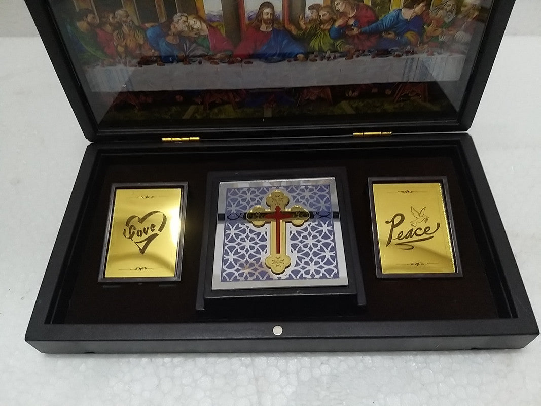 Golden Plated Jesus Christ Photo Frame For Praying Room Return Pray Gift Box Set (2930)