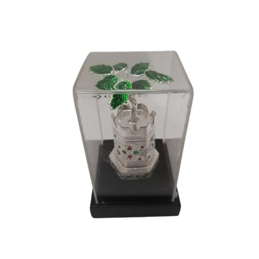 Silver Tulsi Plant for Pooja/Worship and Gifting Purpose with Cabinet (2977)