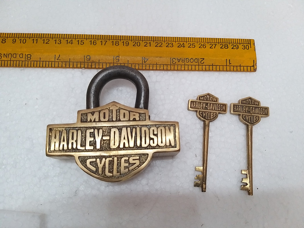 Brass Vintage HARLEY DAVIDSON Motor Cycle Padlock With 2 Keys (2995)