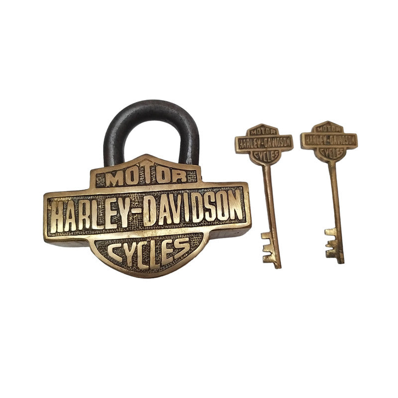 Brass Vintage HARLEY DAVIDSON Motor Cycle Padlock With 2 Keys (2995)