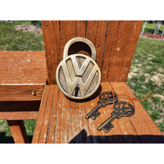 Unique Solid Brass Work VOLKSWAGEN Padlock Lock With 2 Keys (3014)