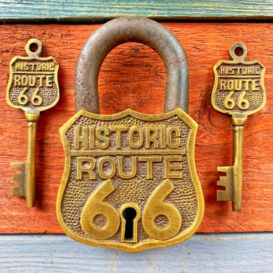 Vintage style ROUTE 66 Lock historic Padlock With Set Of 2 Keys | Brass Padlock (3017)