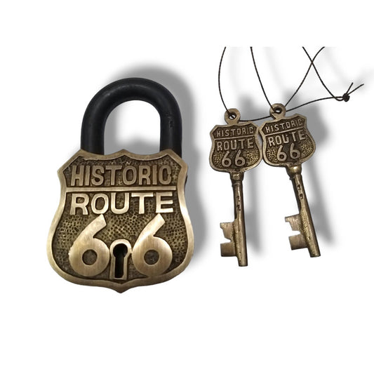 Unique Solid Brass Work Historic ROUTE 66 Padlock Lock With 2 Keys (3017)