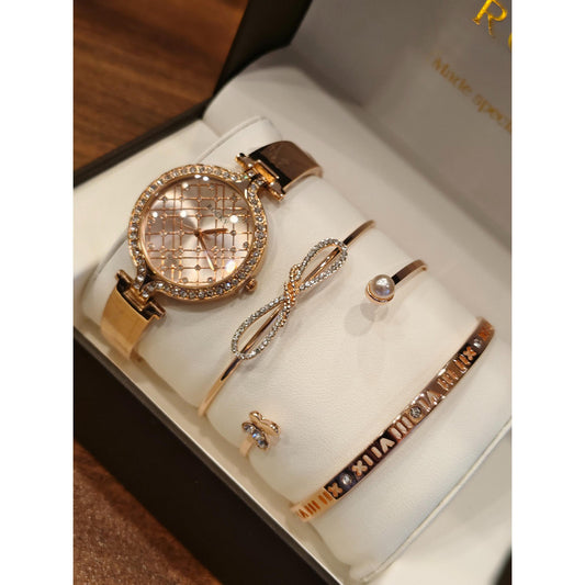 Executive Class Wrist Watch with Three Bracelet for Women Girls - Fashion Collection (9288)