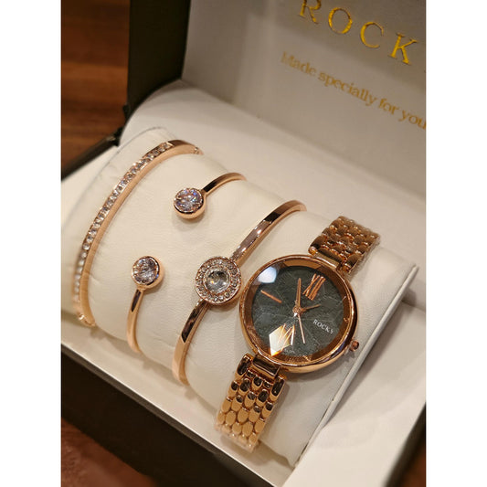 Executive Class Wrist Watch with Three Bracelet for Women Girls - Fashion Collection (9290)