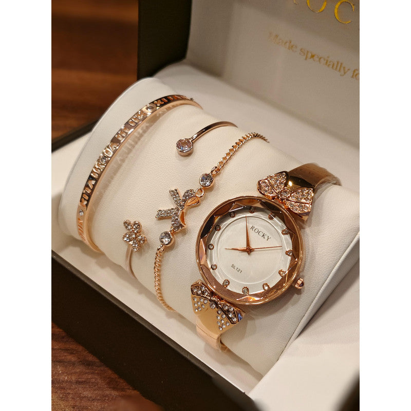 Executive Class Wrist Watch with Three Bracelet for Women Girls - Fashion Collection (9291)