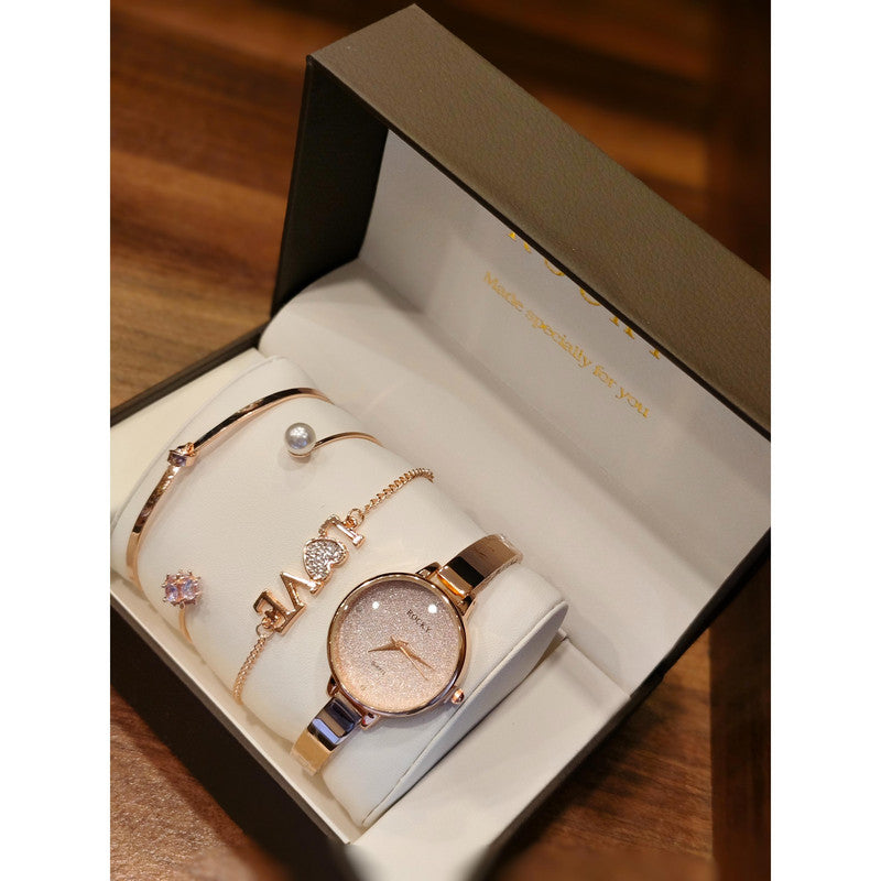 Executive Class Wrist Watch with Three Bracelet for Women Girls - Fashion Collection (9292)