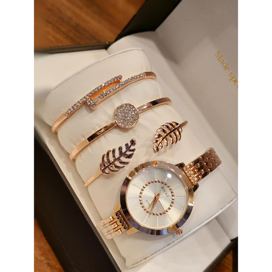 Executive Class Wrist Watch with Three Bracelet for Women Girls - Fashion Collection (9295)