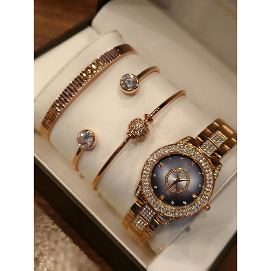 Executive Class Wrist Watch with Three Bracelet for Women Girls - Fashion Collection (9297)