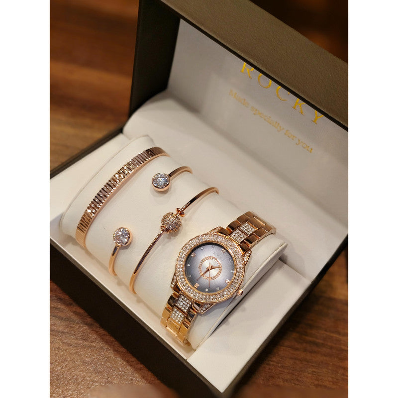 Executive Class Wrist Watch with Three Bracelet for Women Girls - Fashion Collection (9297)