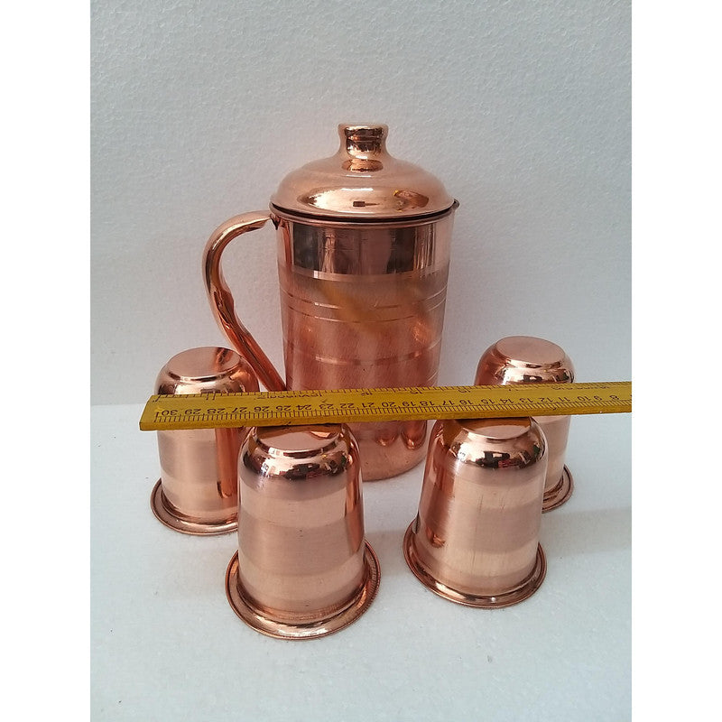 Copper Jug Pitcher With 4 pcs Copper Glasses Set | Home Kitchen Decor (1884)