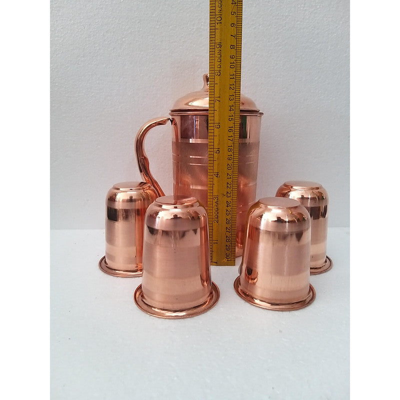 Copper Jug Pitcher With 4 pcs Copper Glasses Set | Home Kitchen Decor (1884)