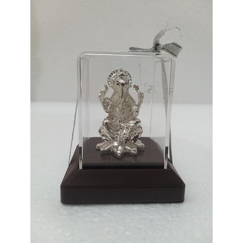 Silver Plated Beautiful Lord Ganesha with Acrylic Base Idol Decorative Showpiece (1919)