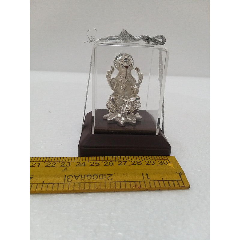 Silver Plated Beautiful Lord Ganesha with Acrylic Base Idol Decorative Showpiece (1919)