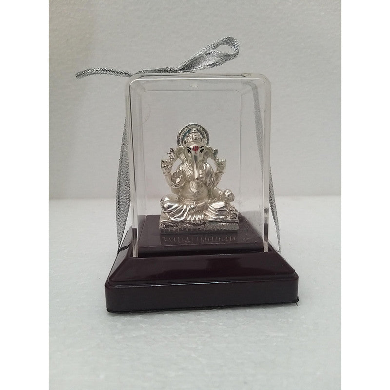 Silver Plated Beautiful Lord Ganesha with Acrylic Base Idol Decorative Showpiece (1920)