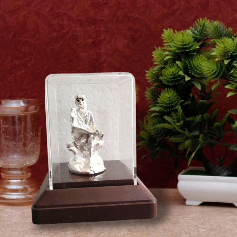 Silver Plated Beautiful Sain SAI BABA with Acrylic Base Idol Decorative Showpiece (1944)