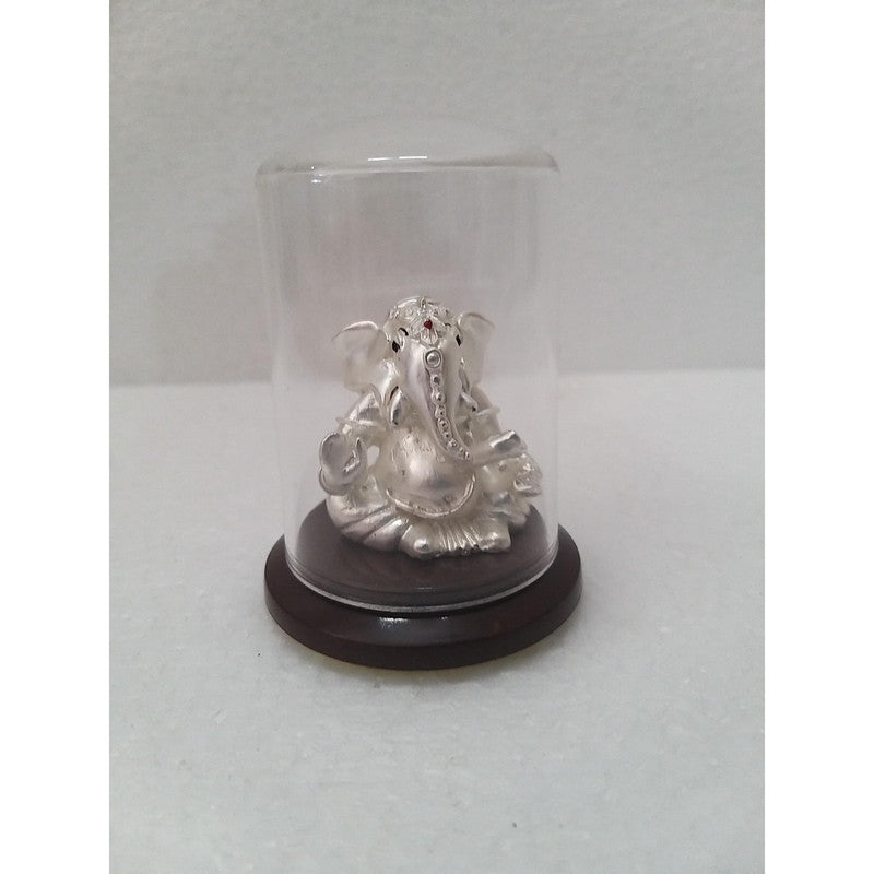 Silver Plated Beautiful Lord Ganesha with Acrylic Base Idol Decorative Showpiece (1953)