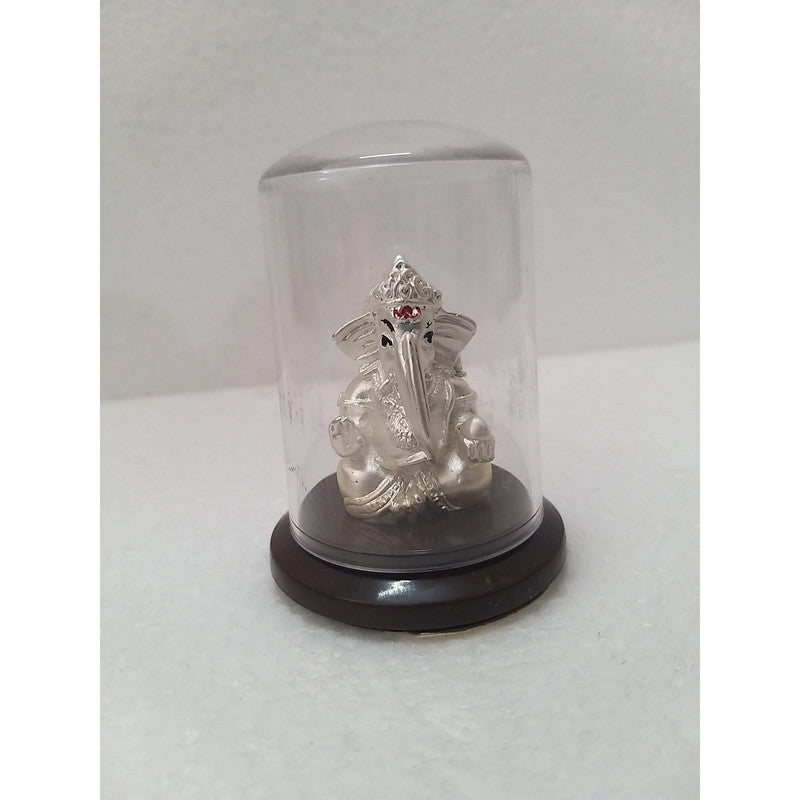 Silver Plated Beautiful Lord Ganesha with Acrylic Base Idol Decorative Showpiece (1954)