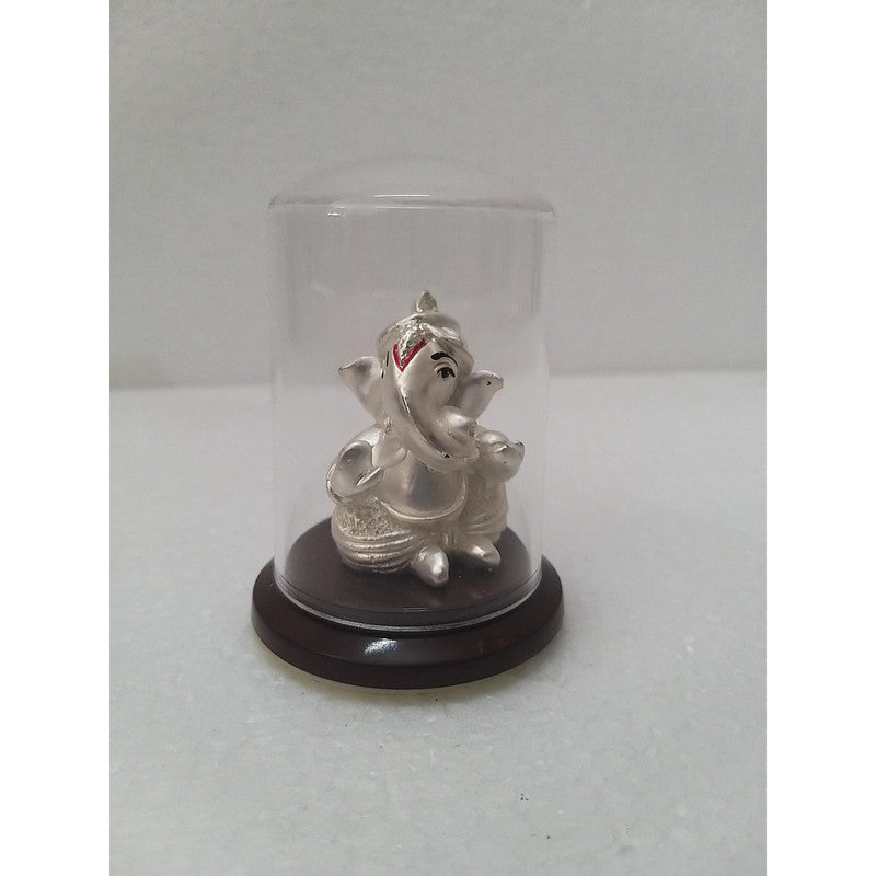 Silver Plated Beautiful Lord Ganesha with Acrylic Base Idol Decorative Showpiece (1966)