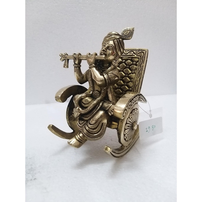 Brass Lord Krishna with Chair | Home Puja Temple Religious Collection (1980)