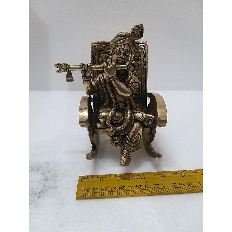 Brass Lord Krishna with Chair | Home Puja Temple Religious Collection (1980)