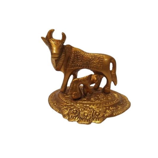 Hindu Lord Krishna Cow with Calf Statue Figurine| Temple Mandir Home Decor  (2108)